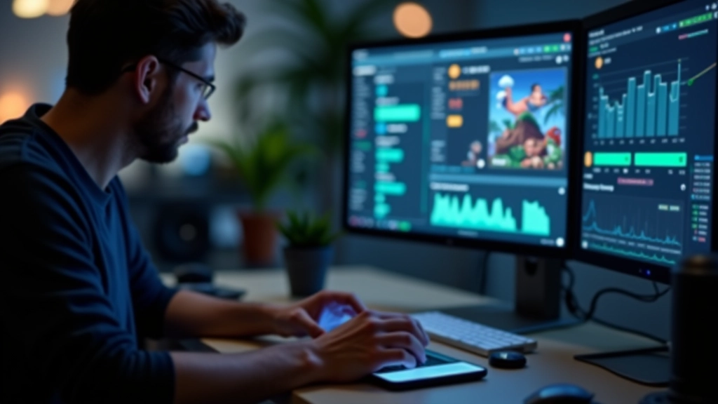Developer monitoring game performance metrics and UI load times on different mobile devices