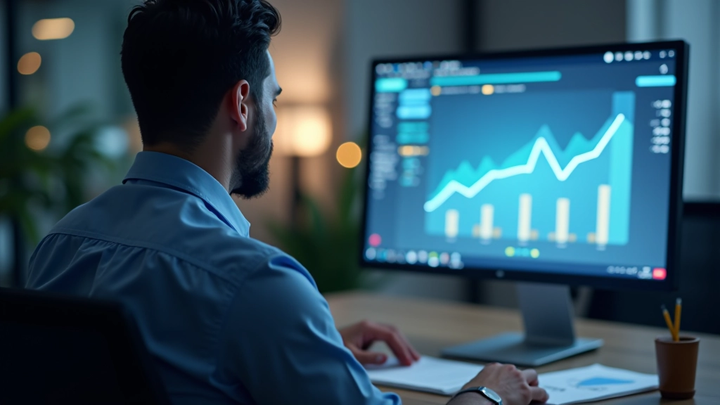 Person reviewing analytics dashboard with game performance metrics and user engagement charts on computer monitor